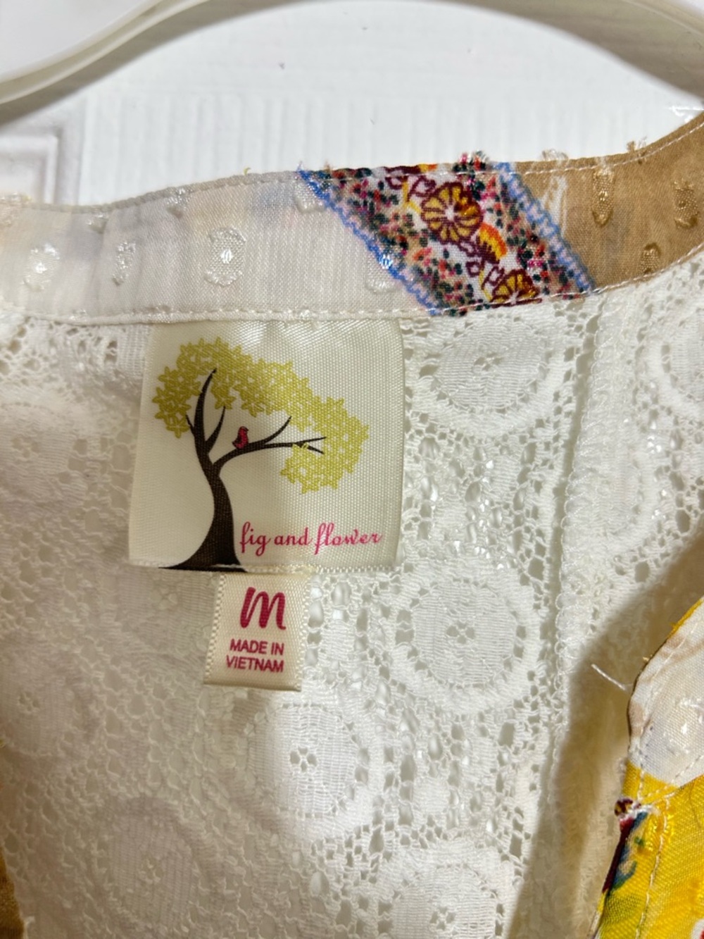 Fig & Flower Sz M Bohemian Floral Patchwork Tank Lace Crochet Overlay Top - Picture 12 of 15